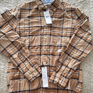 Tommy Hilfiger Men's Beige and Blue Plaid Shirt